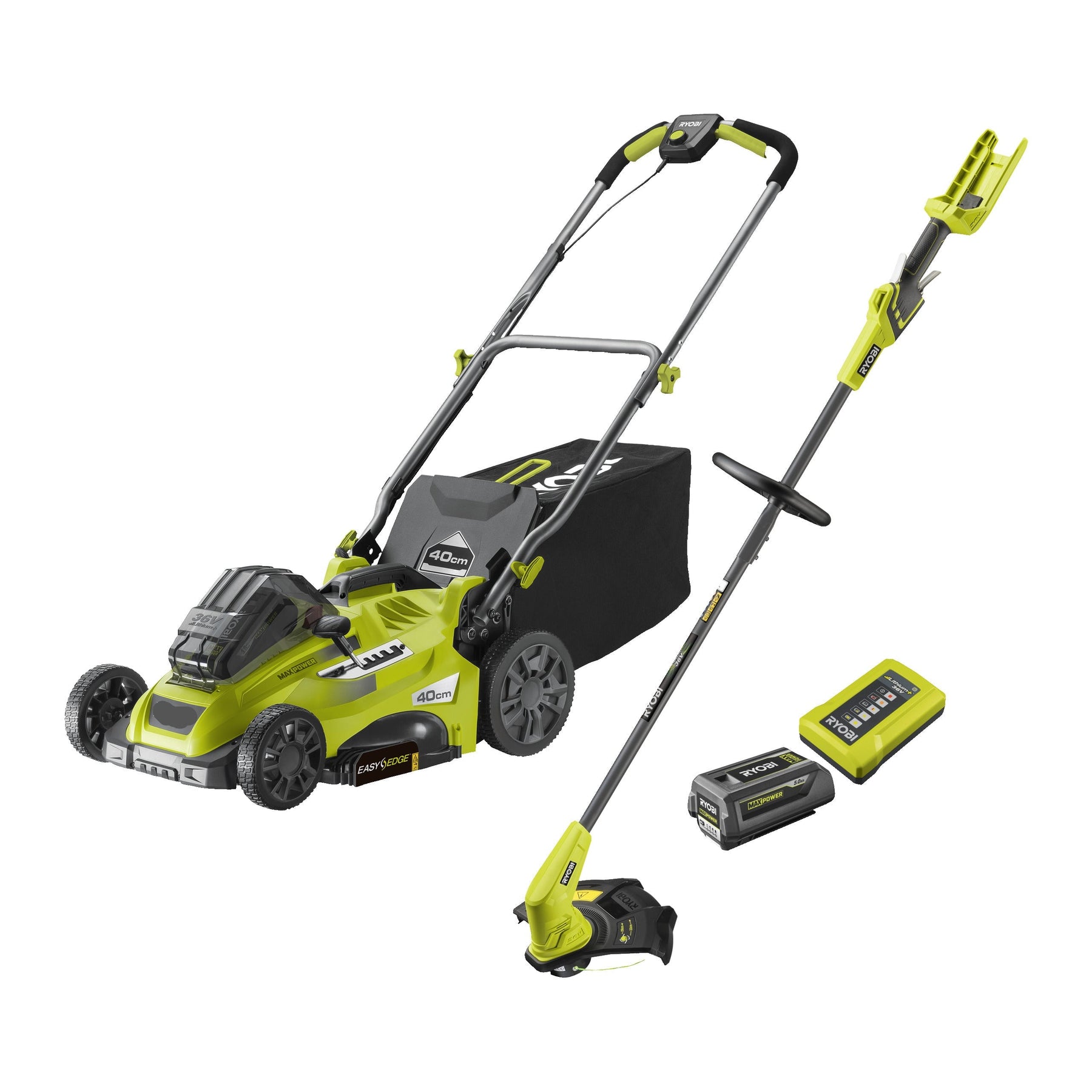 36V Cordless 40cm Lawnmower & 28/33cm Grass Trimmer Starter Kit (1 x 5Ah)